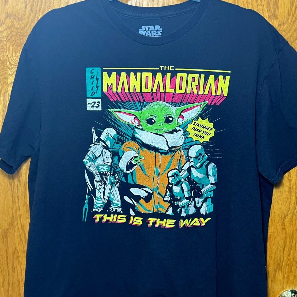 Star Wars Mandalorian The Child Grogu Black T-Shirt This is the Way, Sz XL